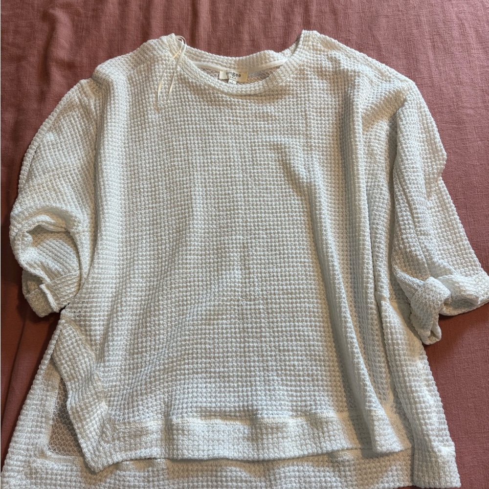 Umgee Ivory Waffle Knit Long Sleeve Top